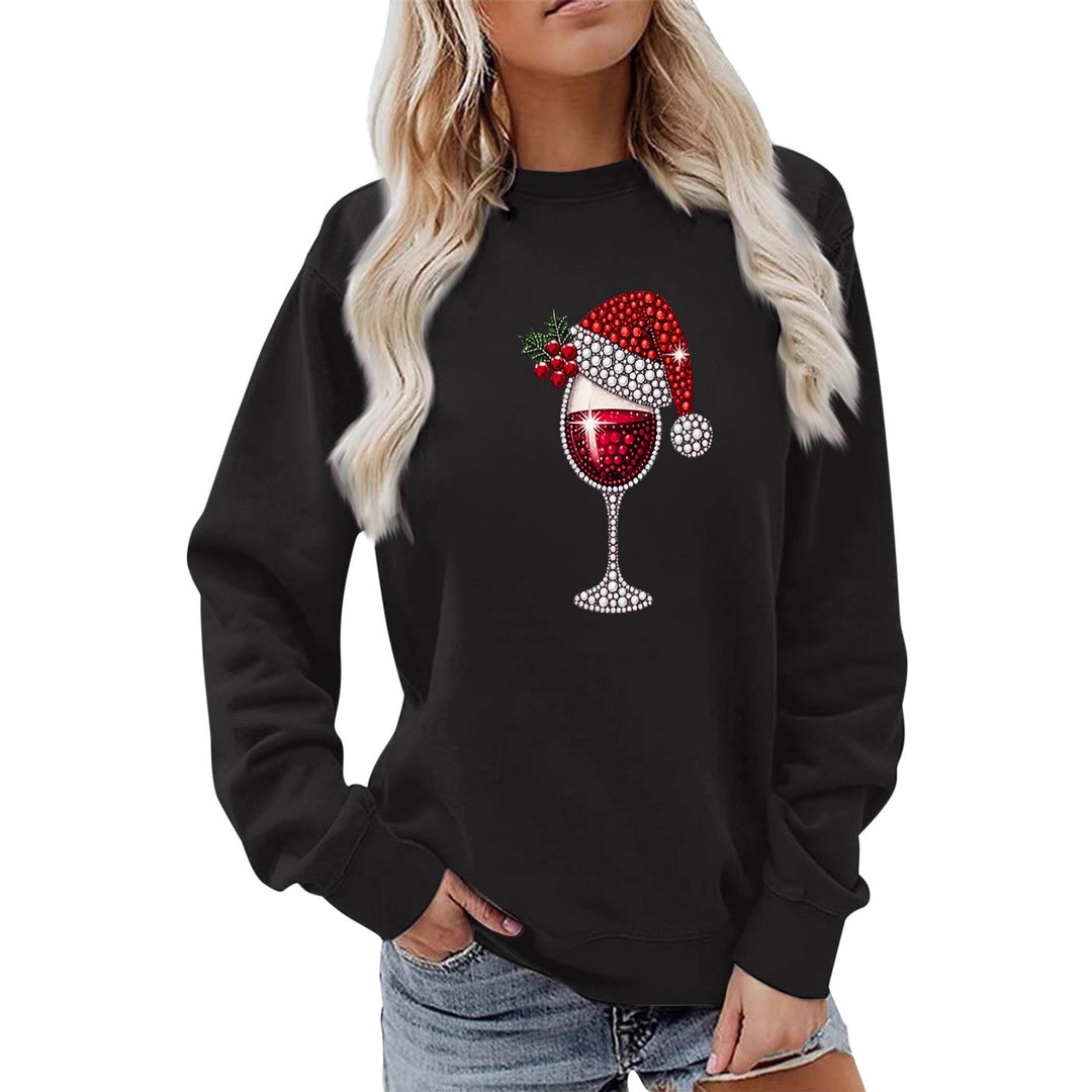 Damen Sweatshirt mit weichem Innenfutter und festlichem Weinmotiv Drune
