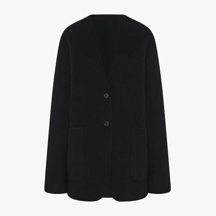 Damen eleganter Strickblazer mit großem Revers und praktischen Taschen Drune