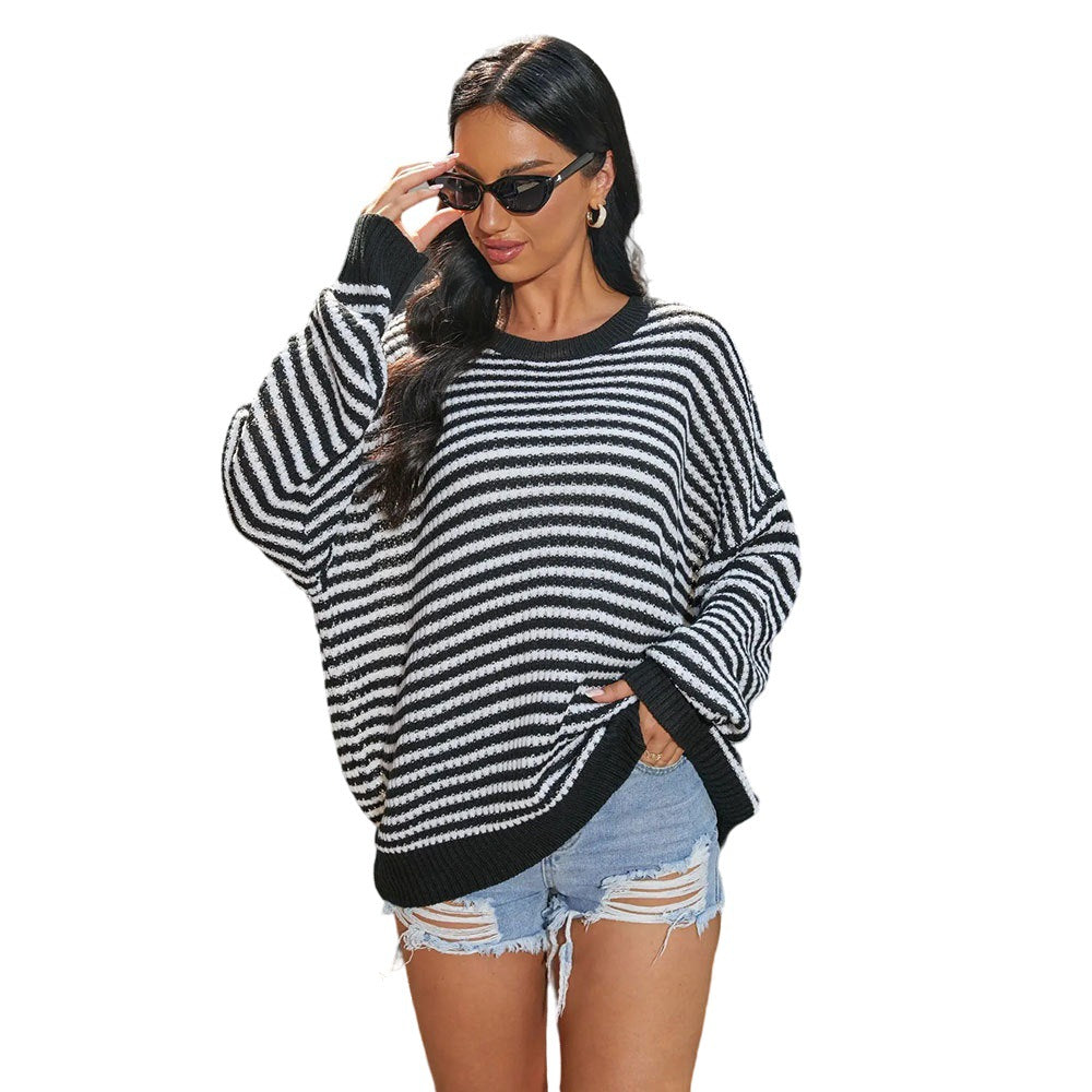 Damen Oversized Streifenpullover mit weitem Schnitt und lässigem Design Drune