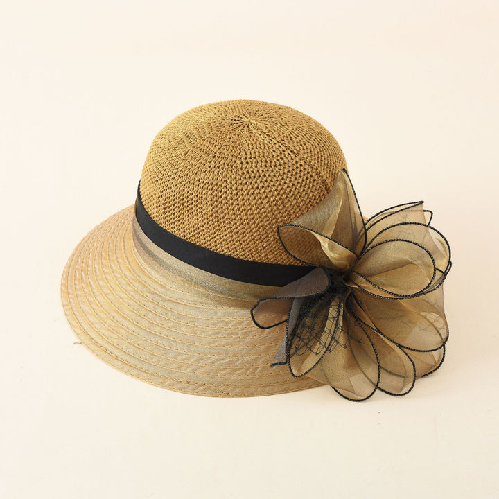 Damen eleganter Sonnenhut mit feiner Schleifenverzierung und breiter Krempe Drune