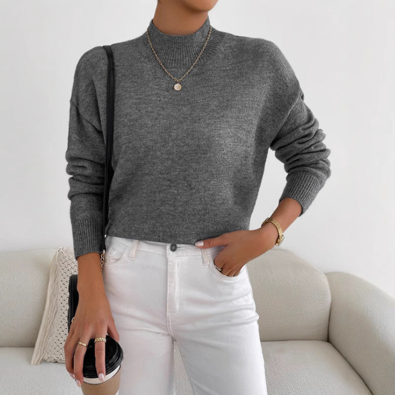 Damen Strickpullover mit hohem Kragen und feiner Textur Drune