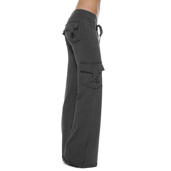Damen nan lässige Low-Rise Cargo-Loungehose mit weitem Bein, breitem Komfortbund und dekorativen Klappentaschen Drune