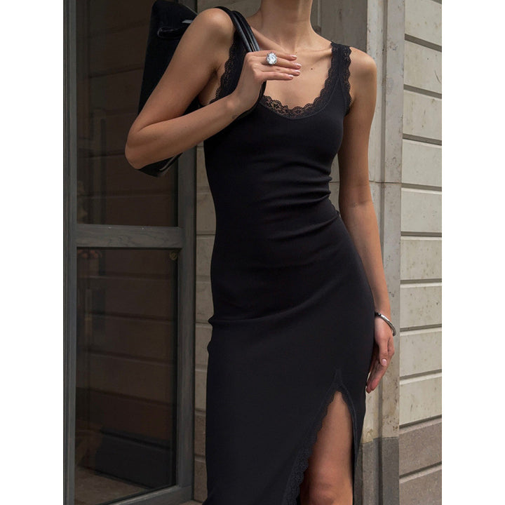 Damen Maxikleid mit Spitzenabschluss und hohem Schlitz Drune