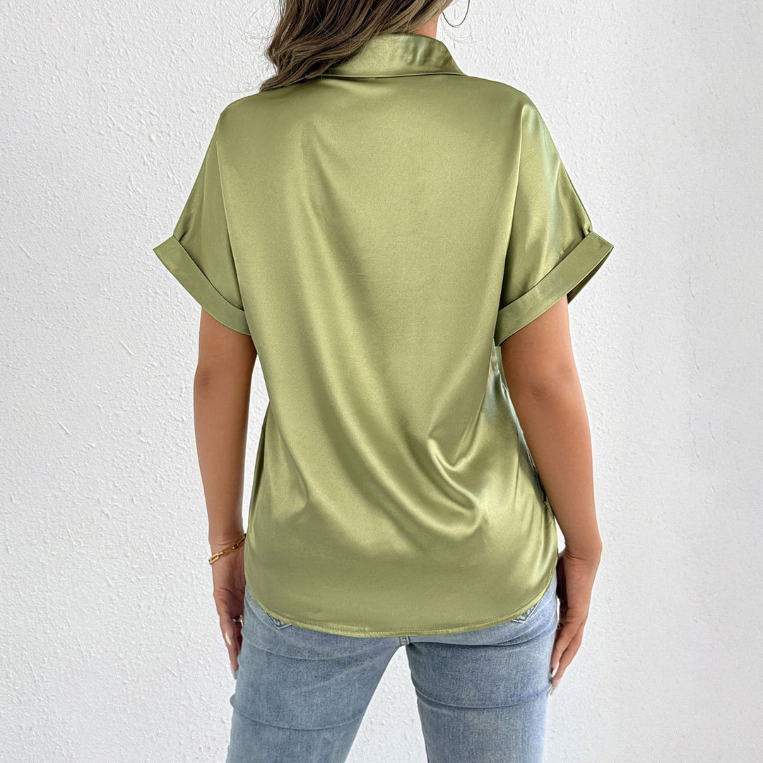 Damen Satinbluse mit lässigem Schnitt und elegantem Kragen Drune