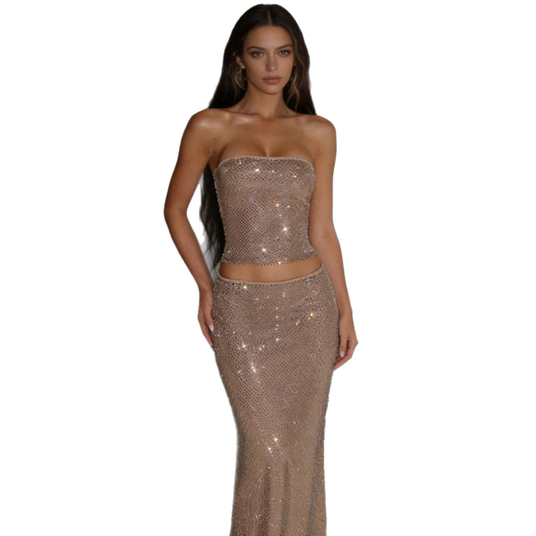 Damen Glamouröses Bandoukleid mit funkelnden Pailletten Drune