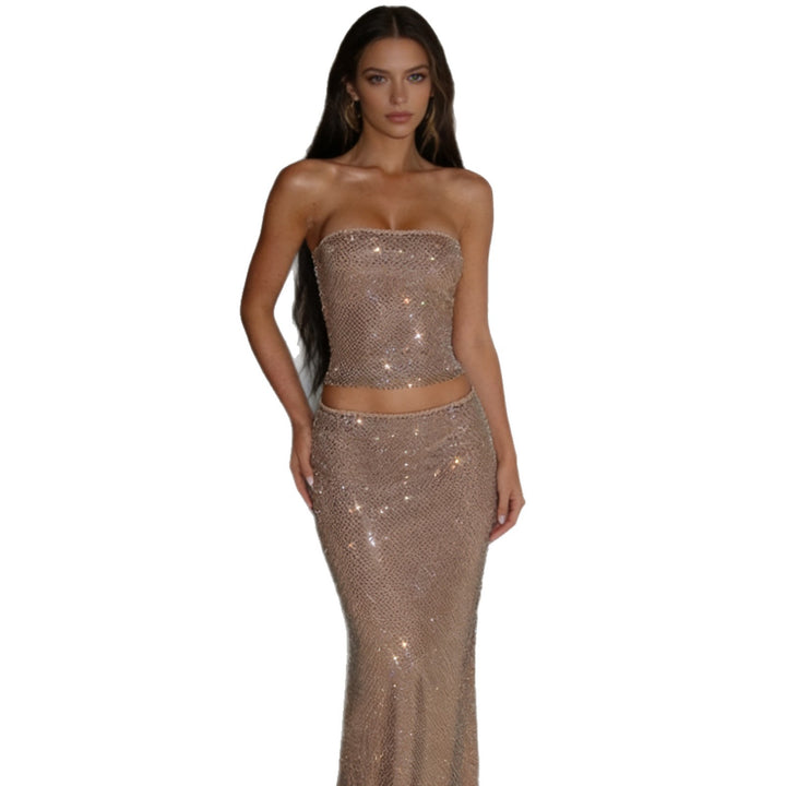 Damen Glamouröses Bandoukleid mit funkelnden Pailletten Drune