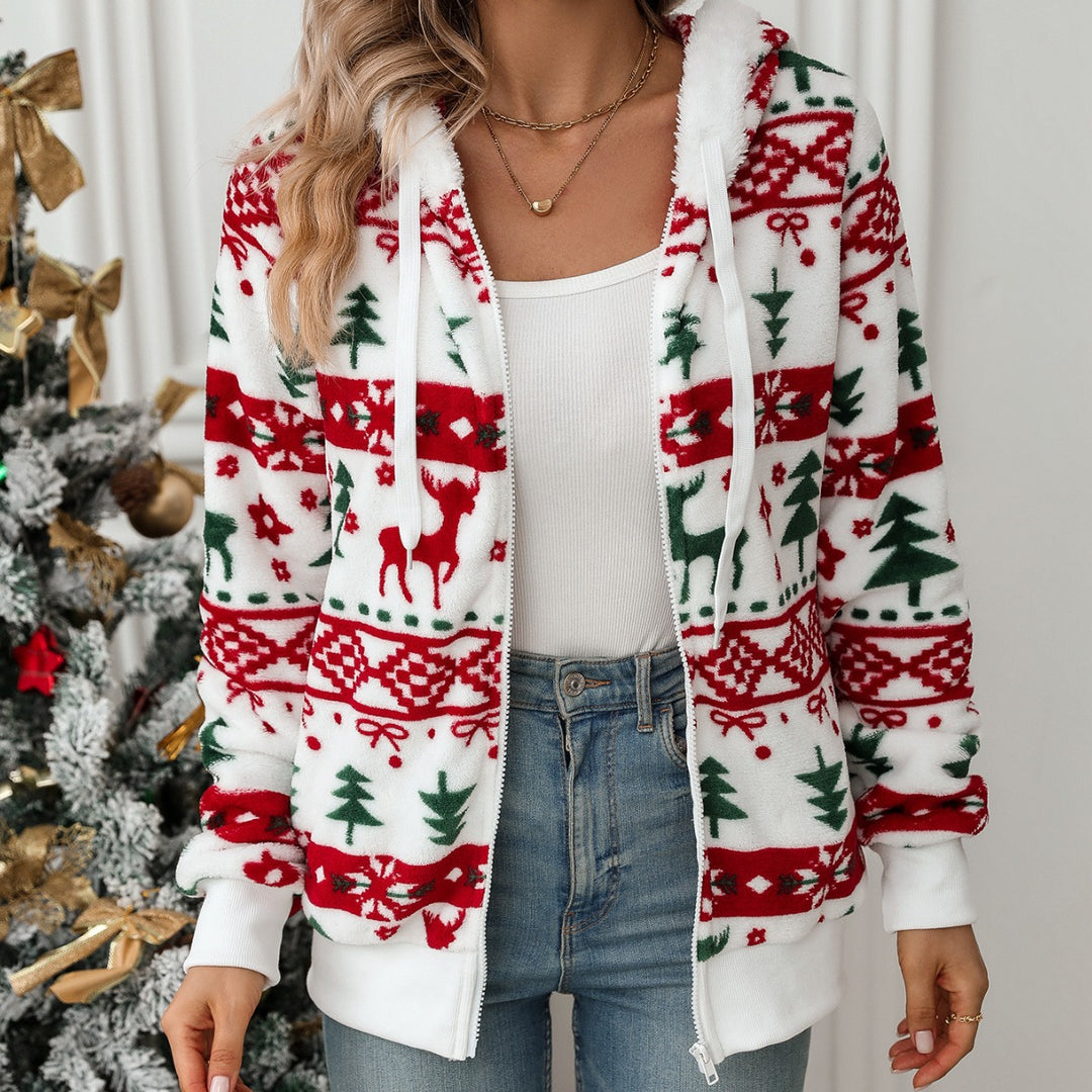 Damen Kuscheliger Kapuzen-Pullover mit festlichem Motiv Drune