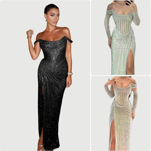 Damen Elegantes Abendkleid mit schimmerndem Schmuckdetail und drapiertem Rock Drune