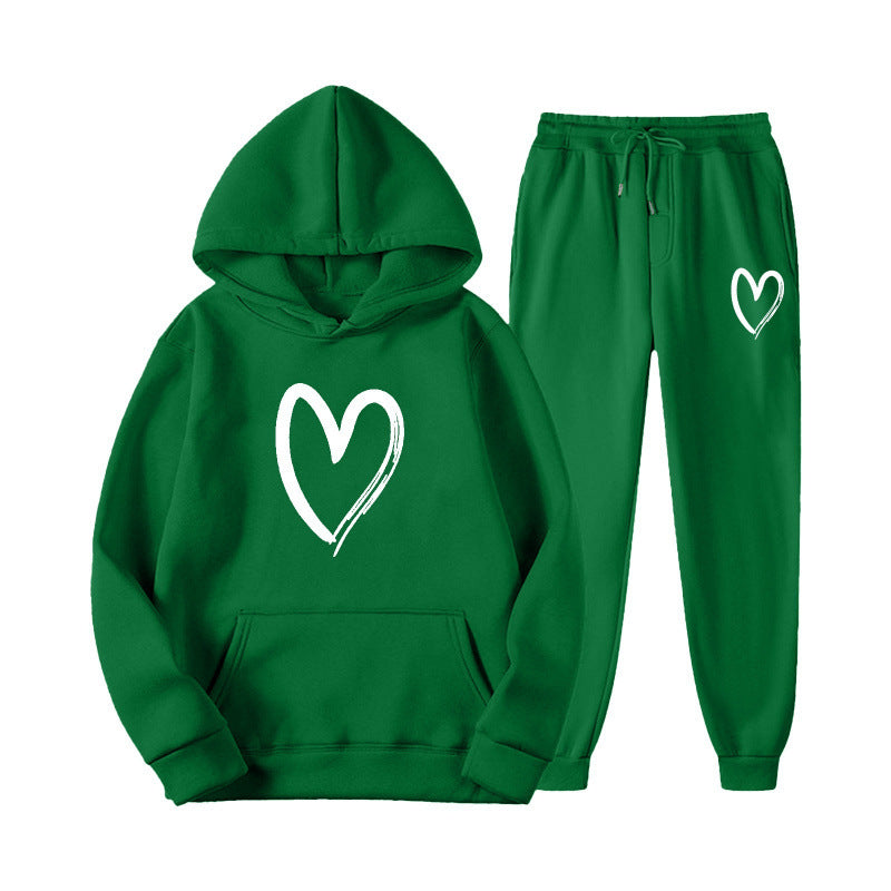 Damen Sweatsuit mit Kängurutasche und herzförmigem Print Drune
