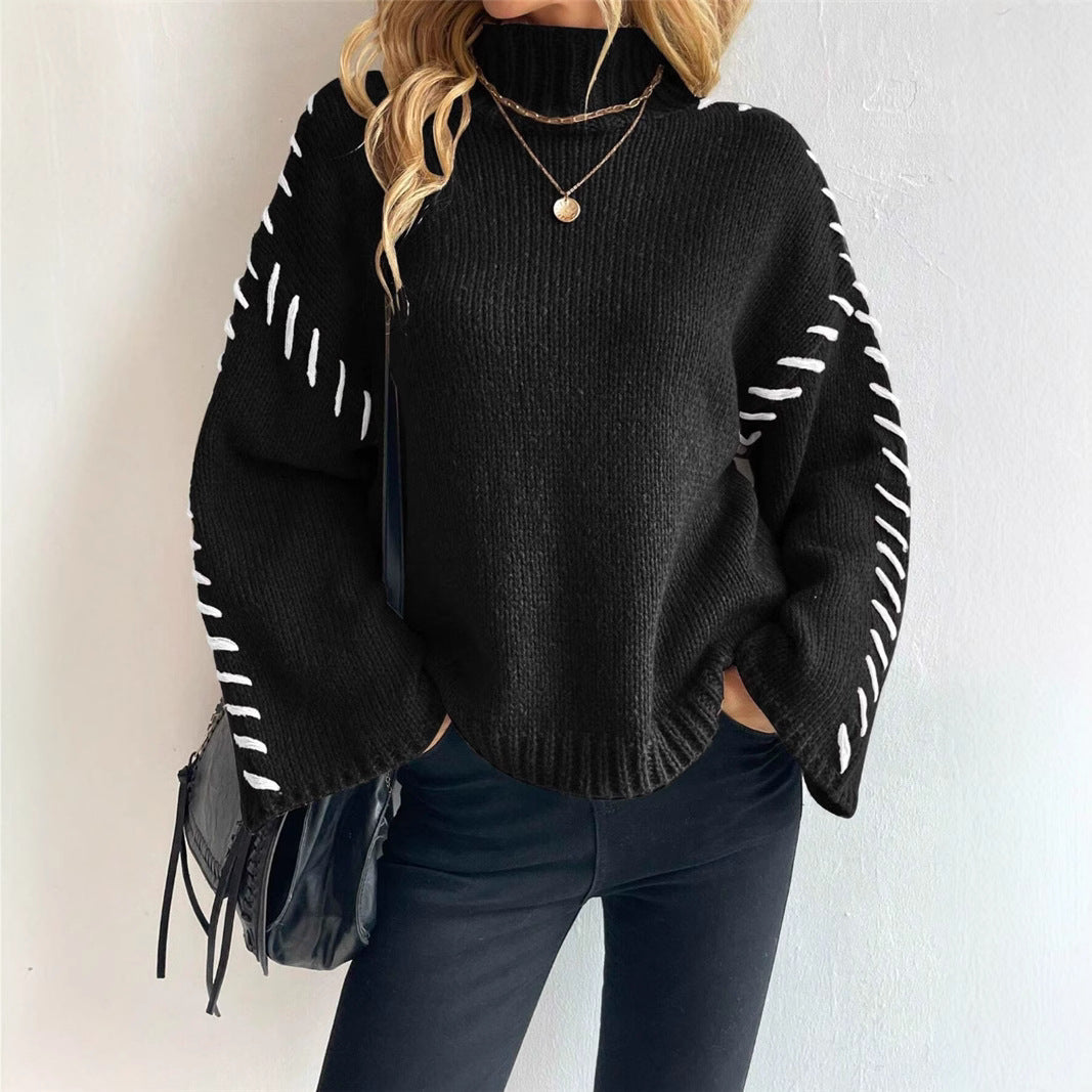 Damen Strickpullover mit breiten Ärmeln und hohem Kragen Drune