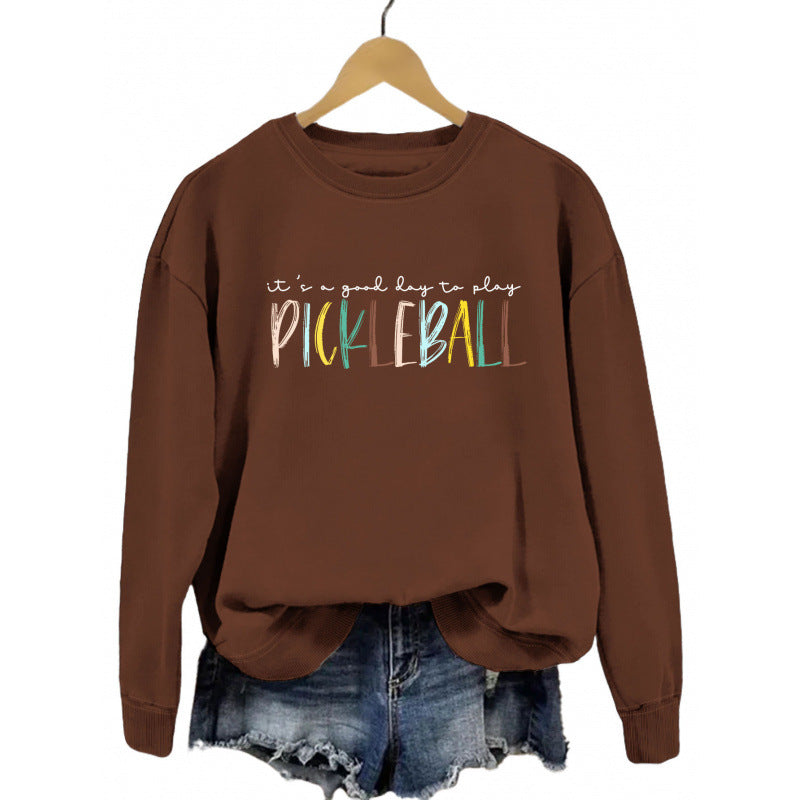 Damen lässiger Sweatshirt mit buntem Pickleball-Druck Drune