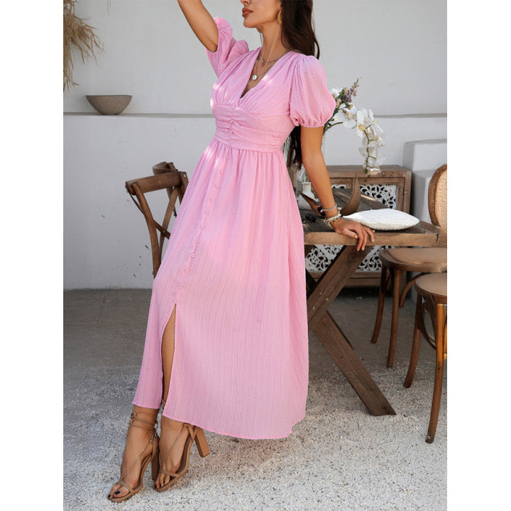 Damen Maxikleid mit raffinierten Puffärmeln und tailliertem Schnitt Drune
