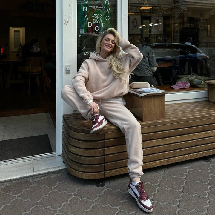 Damen kuscheliger Fleece-Jogginganzug mit hohen Bündchen und praktischen Taschen Drune