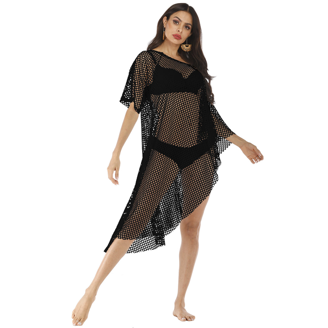 Damen lässiger Netz-Strandüberwurf mit asymmetrischem Schnitt Drune