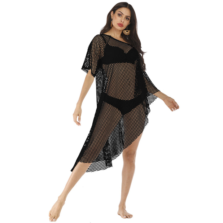 Damen lässiger Netz-Strandüberwurf mit asymmetrischem Schnitt Drune