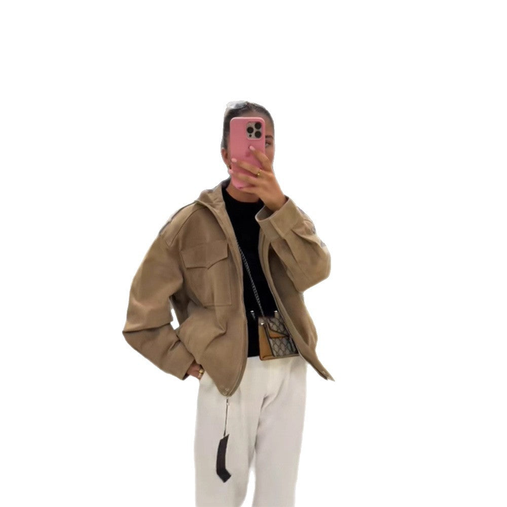 Damen Modischer und bequemer Oversized-Wildlederjacke Drune