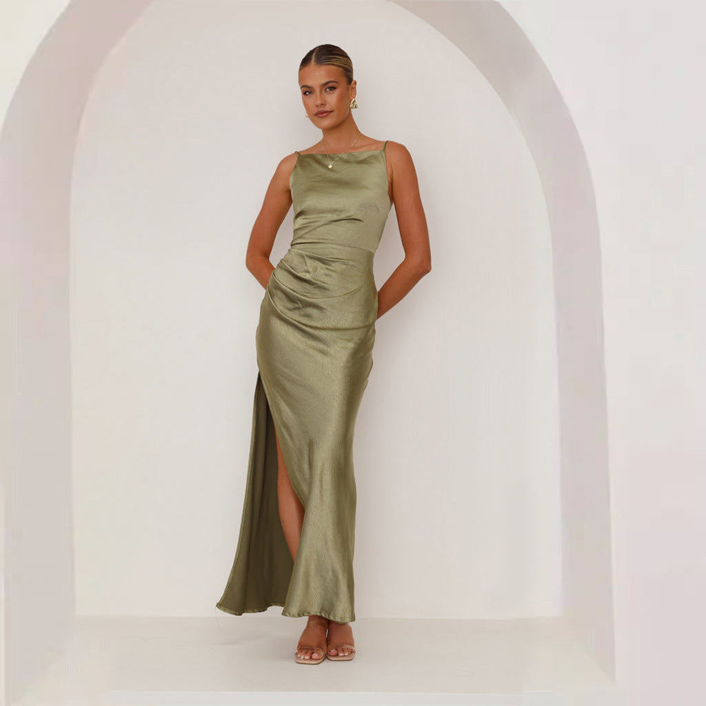 Damen Maxikleid mit elegantem Satin-Finish und hoch geschnittenem Schlitz Drune