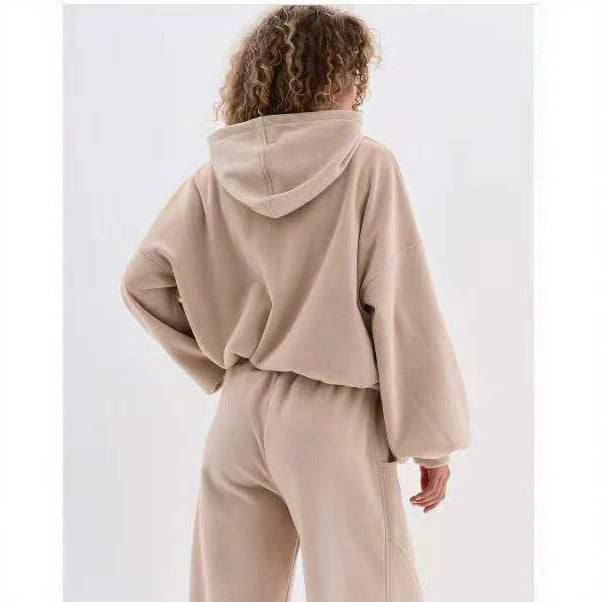 Damen Kuscheliges Freizeit-Set mit Zip-Hoodie und Jogginghose Drune