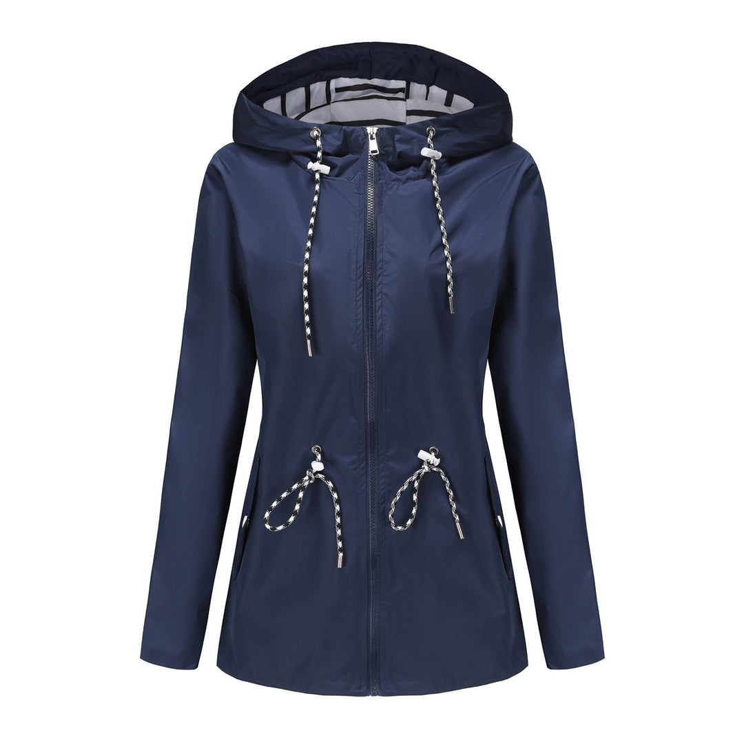 Damen nan leichte wasserdichte Parka Regenjacke mit Taillen-Kordelzug Drune