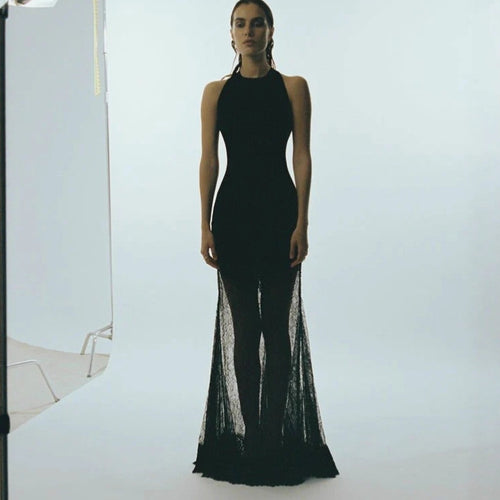 Damen Bodenlanges Spitzenkleid im eleganten Schnitt Drune