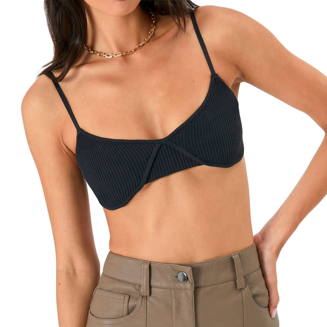 Damen Crop-Top mit Rippstruktur und verstellbaren Spaghettiträgern Drune