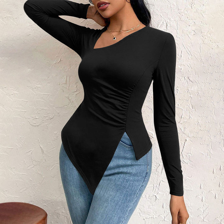 Damen Langarmshirt mit asymmetrischem Schnitt und modischer Raffung Drune