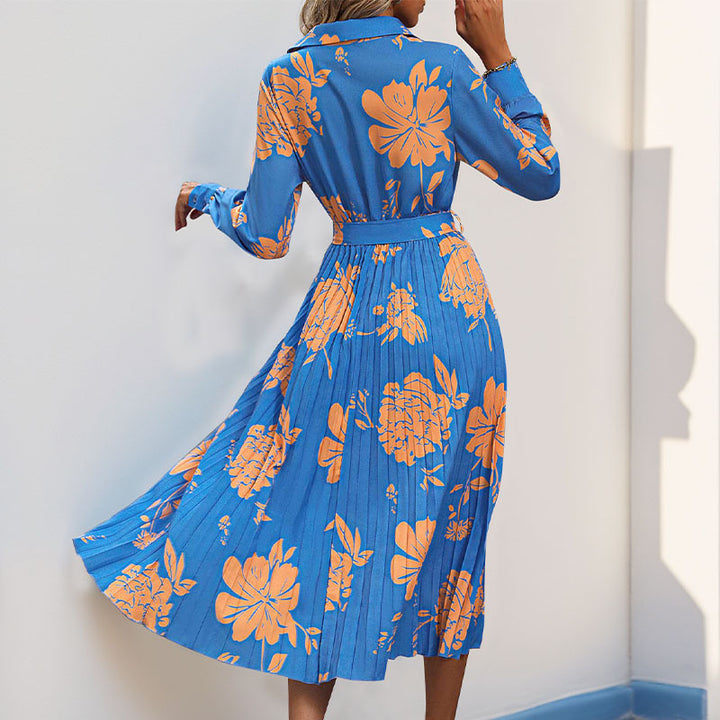 Damen Maxikleid mit elegantem Blumenmuster und schickem Taillengürtel Drune