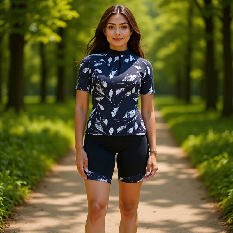Damen Sportlicher Kurzarm Schwimmanzug mit floralem Muster Drune
