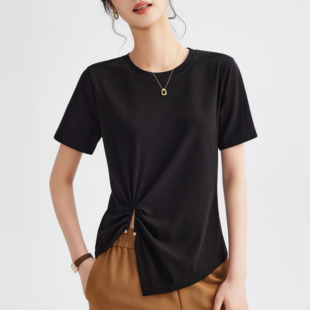 Damen Kurzarmshirt mit elegantem Knoten-Detail und asymmetrischem Saum Drune