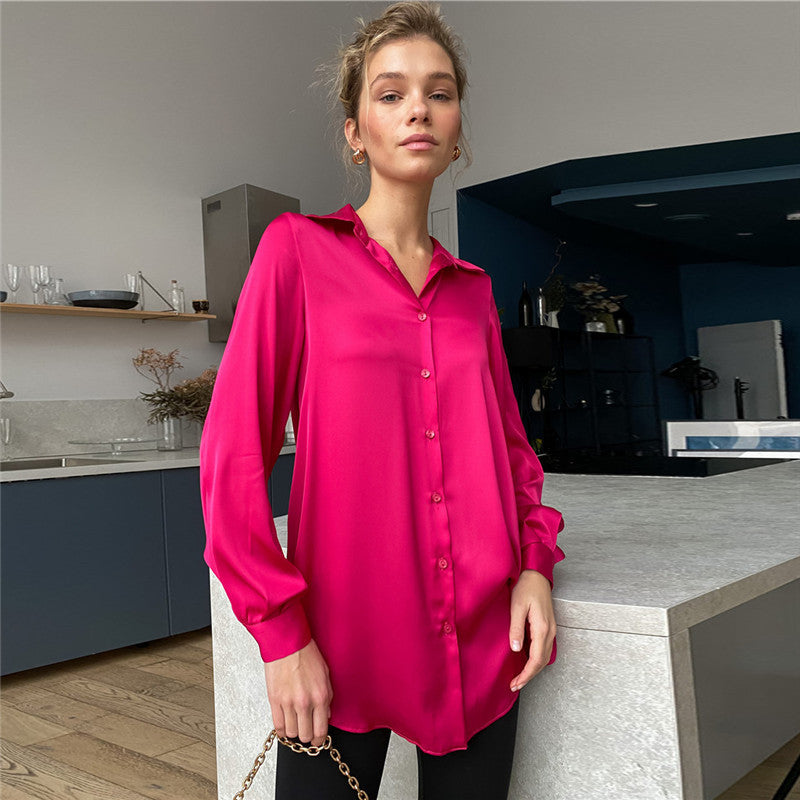 Damen Elegante Seidenbluse mit Knopfleiste Drune