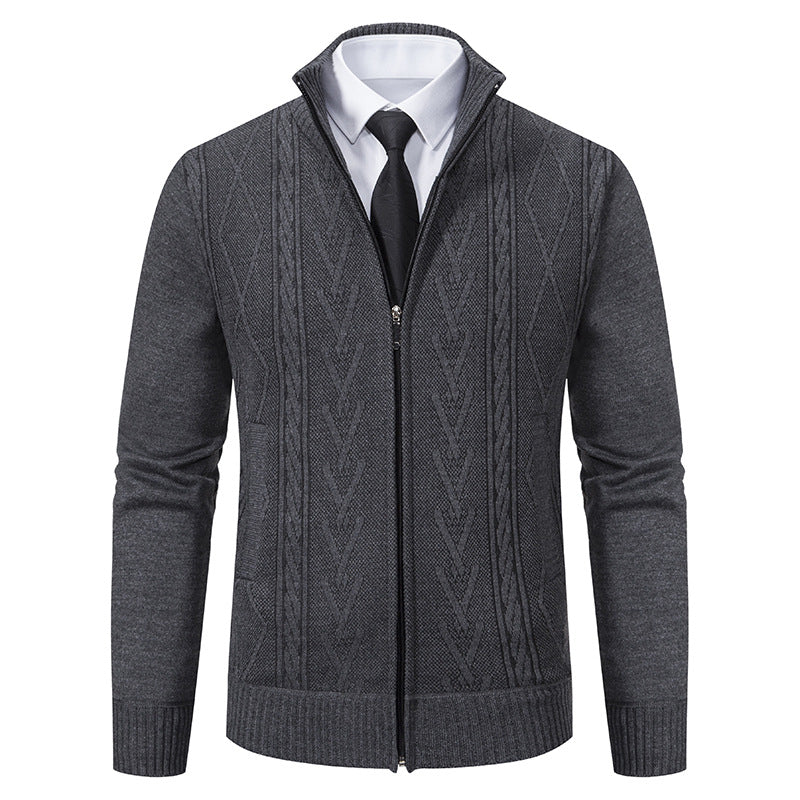 Herren nan gehobene Strickjacke mit erhabenem Zopfmuster und durchgehendem Reißverschluss Drune