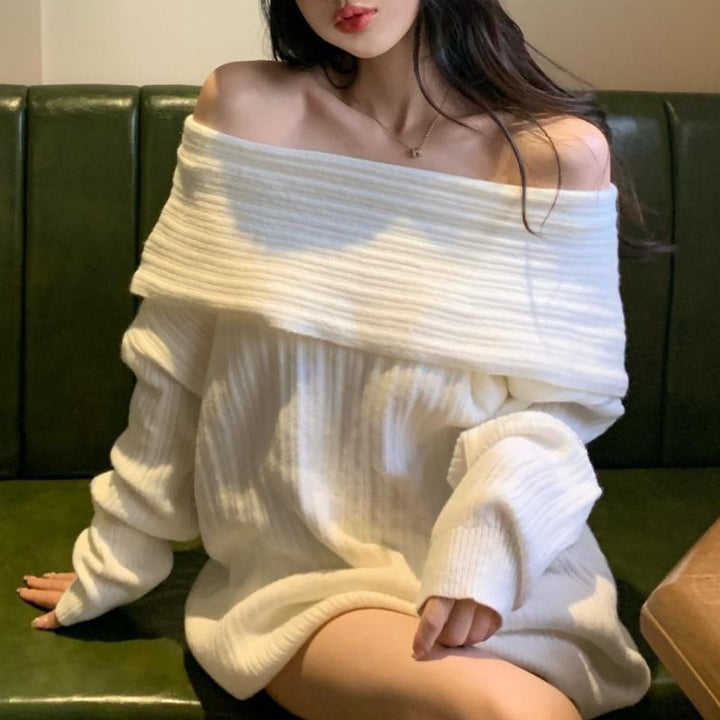 Damen Off-Shoulder Pullover aus strukturiertem Strickmaterial Drune