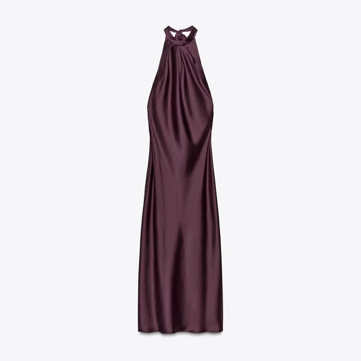 Damen Elegantes Maxikleid mit schimmerndem Wasserfallausschnitt und figurumspielendem Schnitt Drune