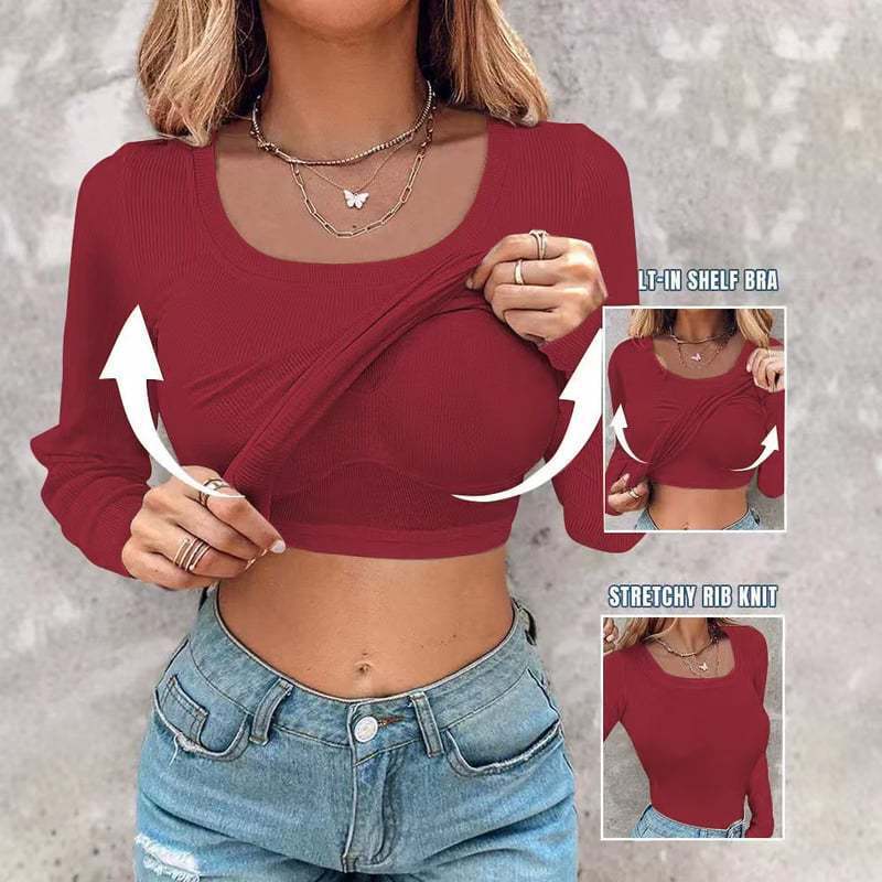 Damen cropped Langarmshirt mit integriertem Trägershirt Drune