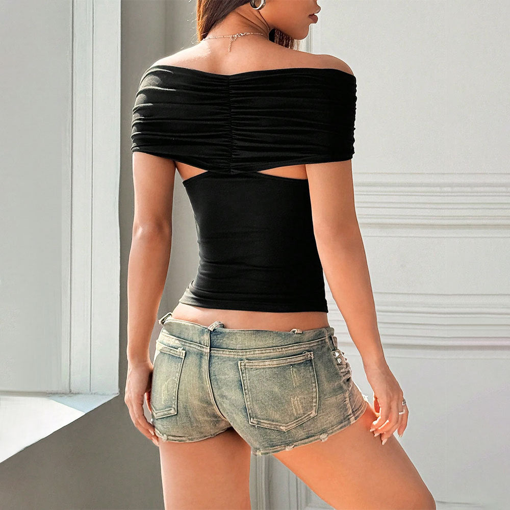 Damen elegantes Oberteil mit schulterfreiem Design und dekorativen Knotendetails Drune