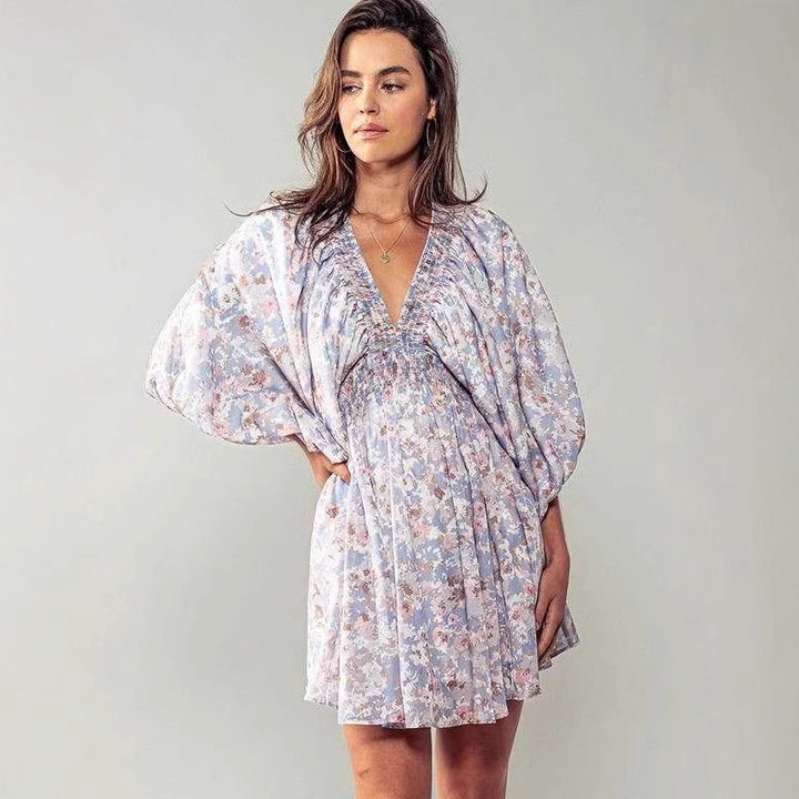 Damen romantisches Gartenkleid mit puffärmeln und elastischer Taille Drune