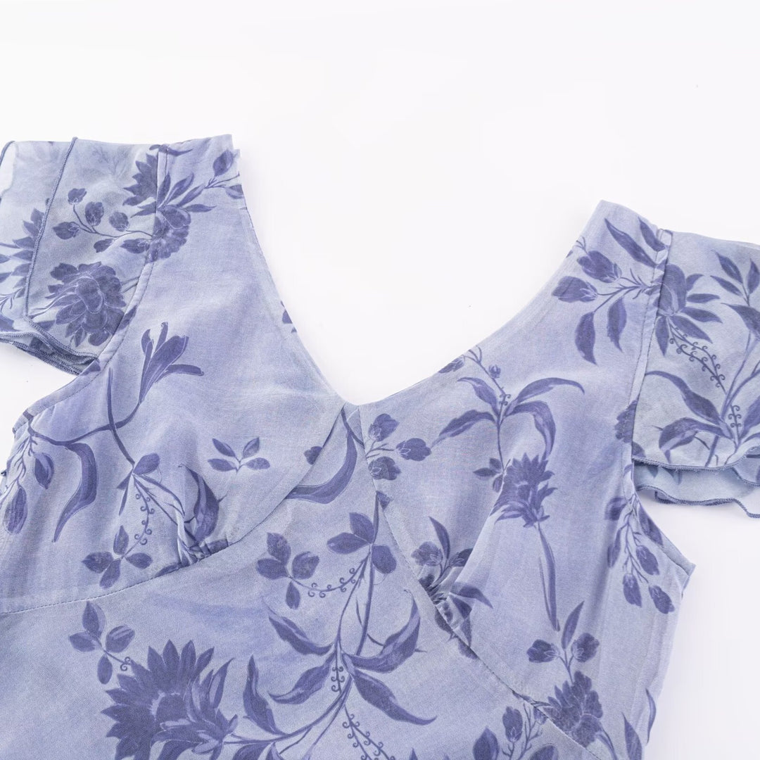 Damen Maxikleid mit floralen Mustern und voluminösem Rock Drune