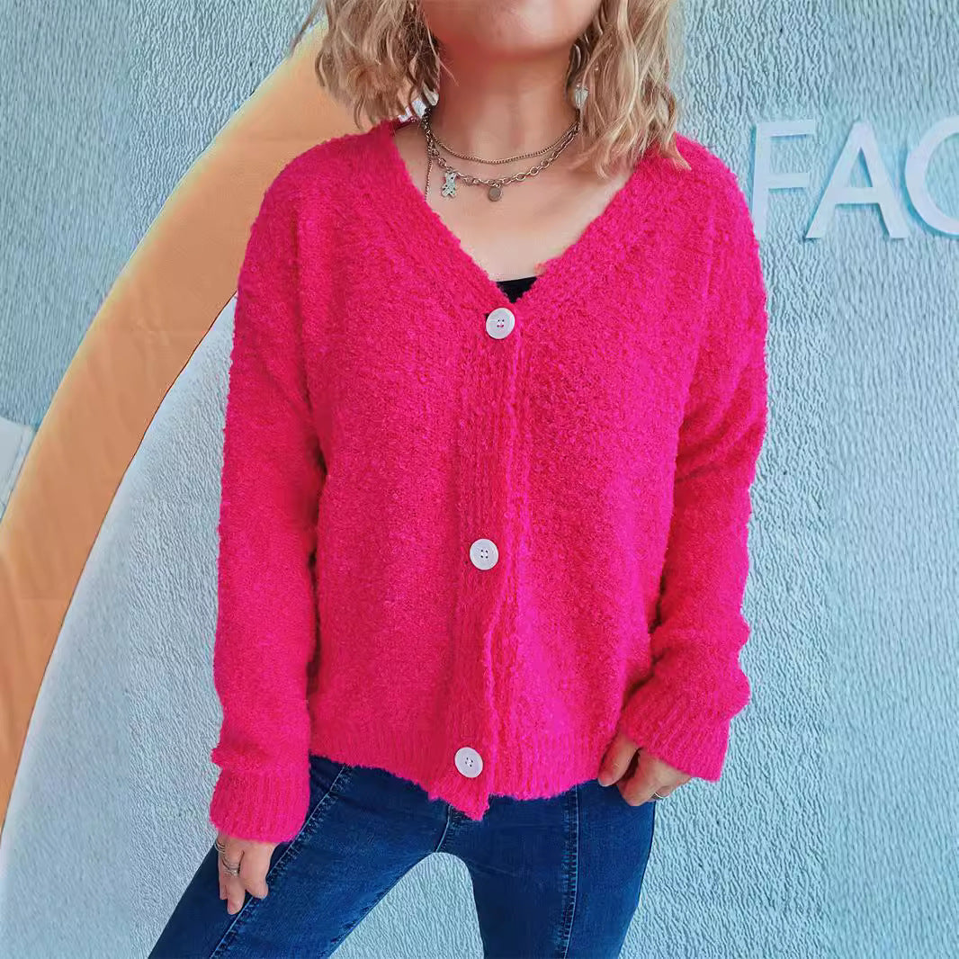 Damen gemütlicher Strickcardigan mit Knopfdetails und V-Ausschnitt Drune