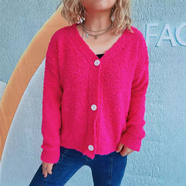 Damen gemütlicher Strickcardigan mit Knopfdetails und V-Ausschnitt Drune
