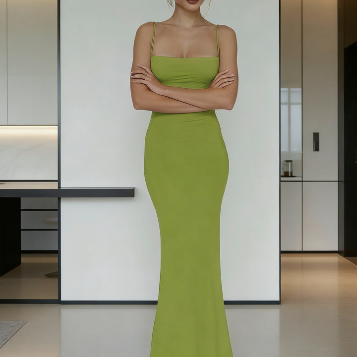 Damen Formschmeichelndes Maxikleid mit schmalen Trägern und elastischem Stoff Drune