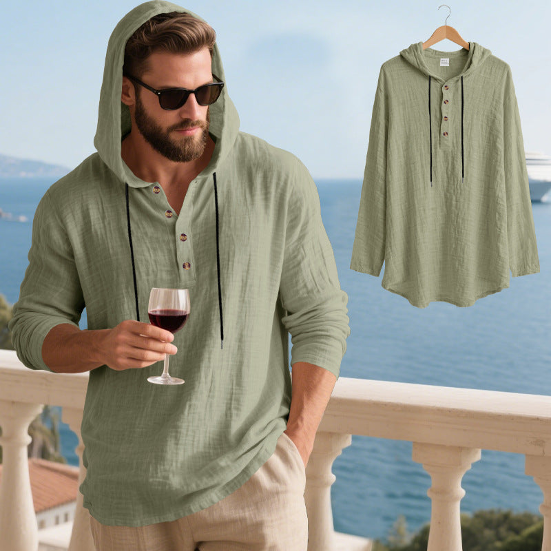 Herren lässiges Kapuzenshirt aus weichem Baumwollmix mit Knopfleiste und praktischen Taschen Drune