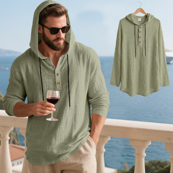 Herren lässiges Kapuzenshirt aus weichem Baumwollmix mit Knopfleiste und praktischen Taschen Drune