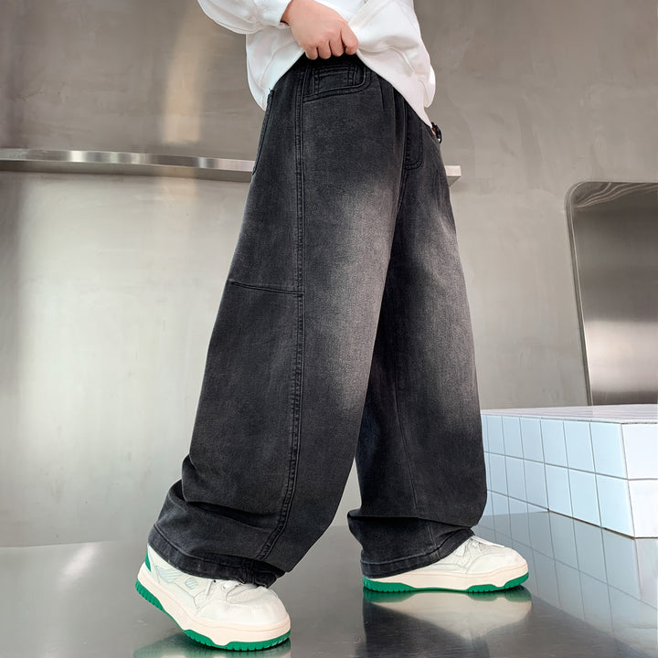 Damen weite Denim-Pants mit hohem Bund und praktischen Taschen Drune