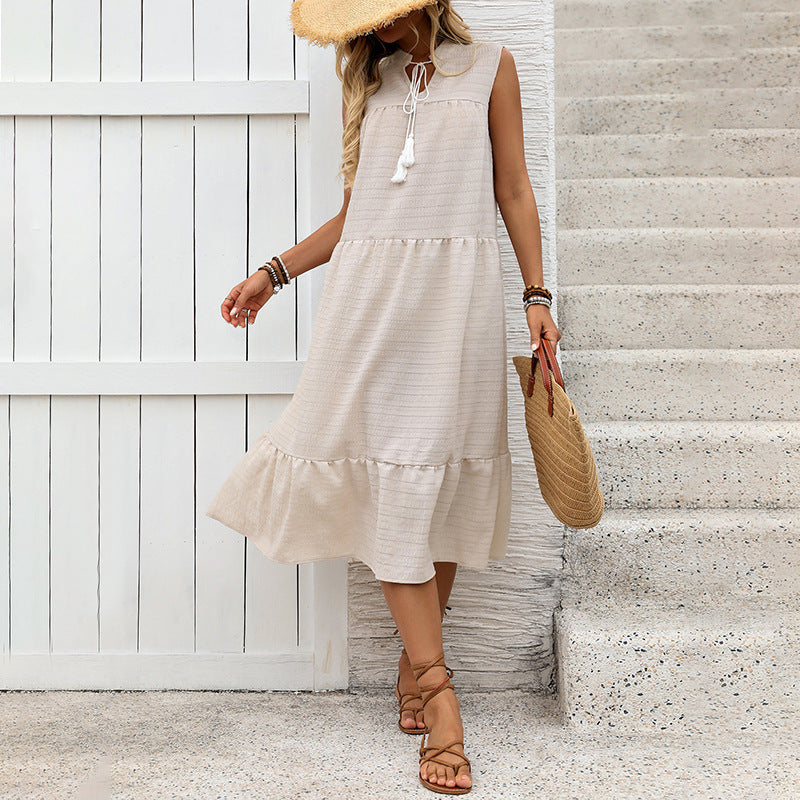 Damen Sommerliches Maxikleid mit asymmetrischem Volant und Bindegürtel Drune
