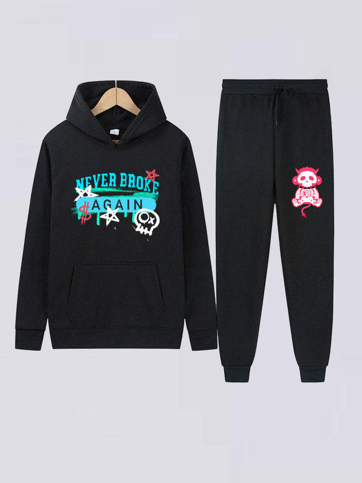 Damen modisches Hoodie- und Jogginghose-Set mit künstlerischem Druck Drune