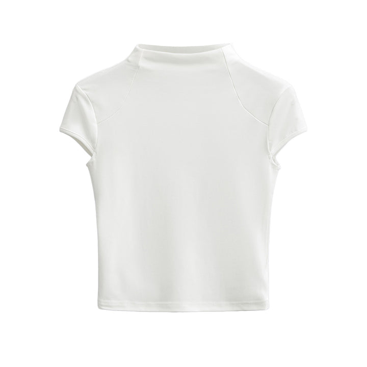 Damen hochwertiges Kurzarm-T-Shirt mit Stehkragen und figurbetontem Schnitt Drune