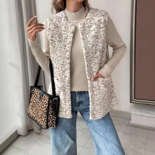 Damen Flauschige Weste mit animalischem Muster Drune