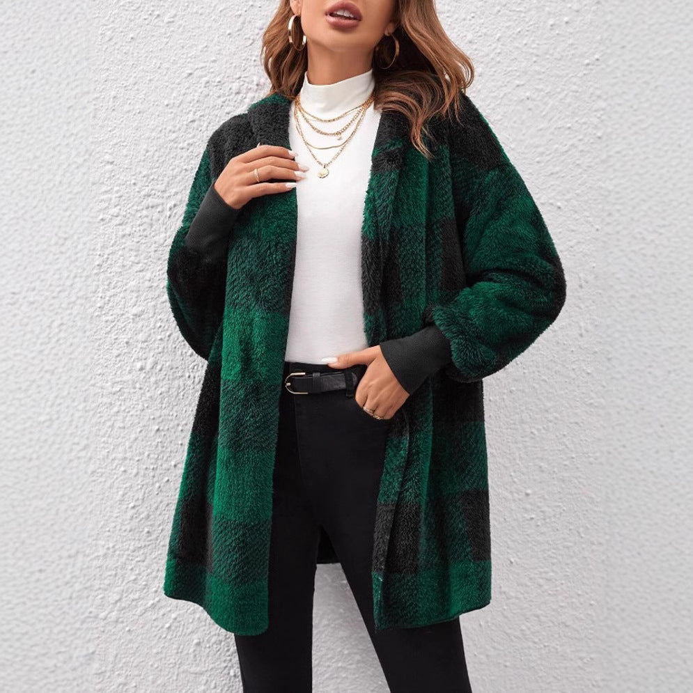 Damen Kuschelige Karojacke mit weichem Material und lässiger Passform Drune