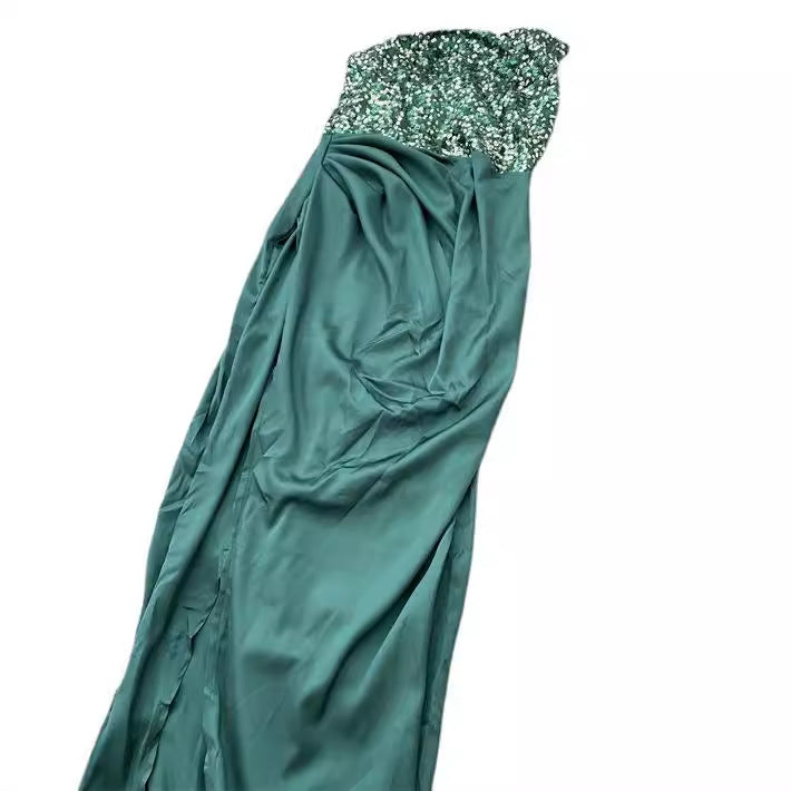 Damen Elegantes Abendkleid mit asymmetrischem Oberteil und hohem Beinschlitz Drune
