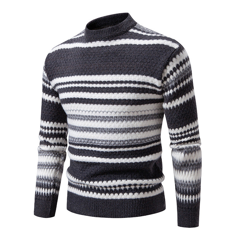 Herren gestreifter Strickpullover mit hohem Stehkragen und weicher Textur Drune